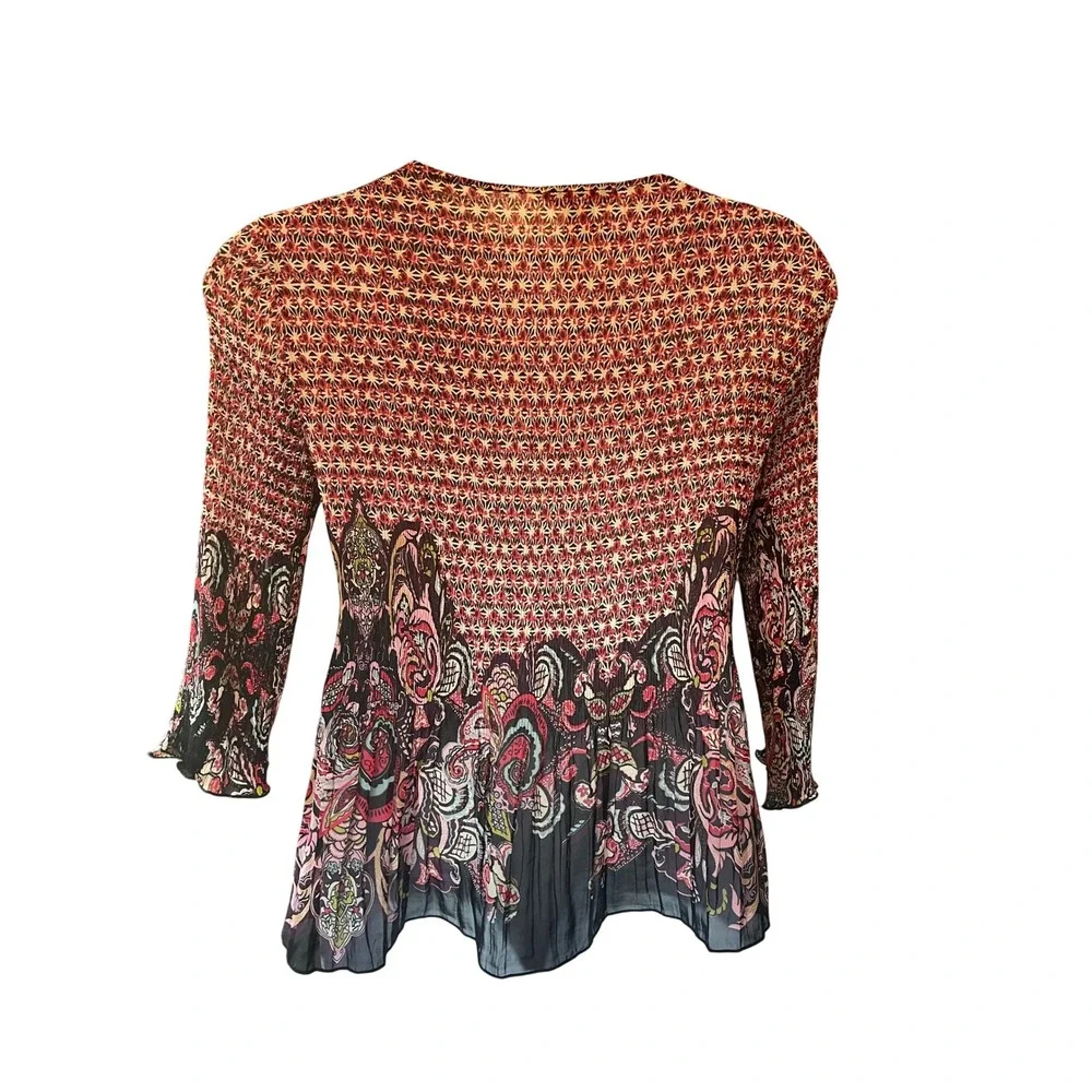 VTG Alberto Makali Women 90s Plisse Boho Paisley Crochet Trim Top Size XL Artsy - Picture 3 of 10